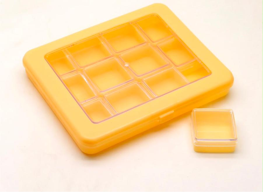 Plastic Storage Box with 12 Square Containers and Window Lid